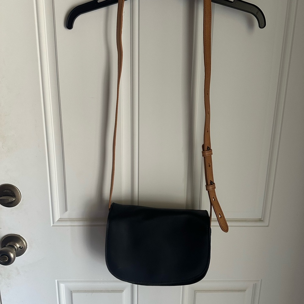 L.L. Bean Black and Tan Genuine Leather Crossbody Bag